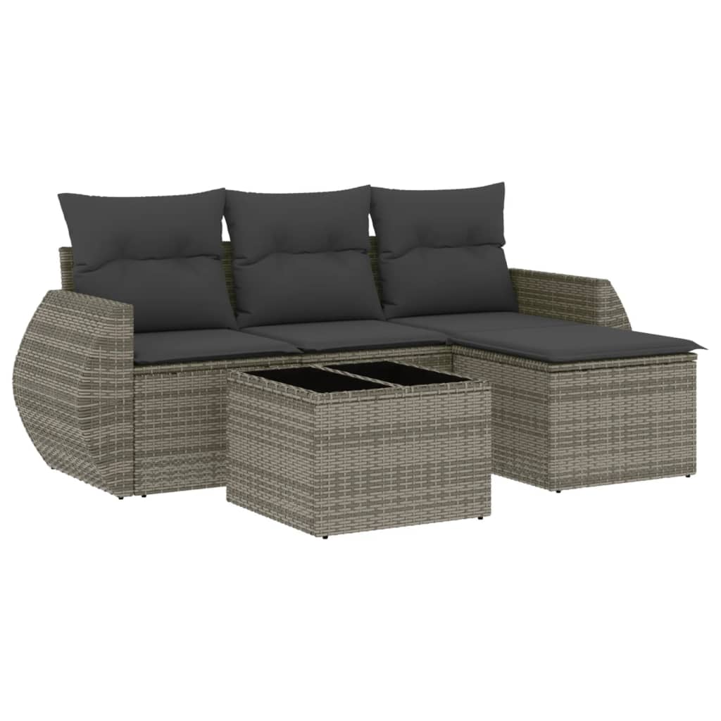 sofasæt 5 dele med hynder polyrattan grå