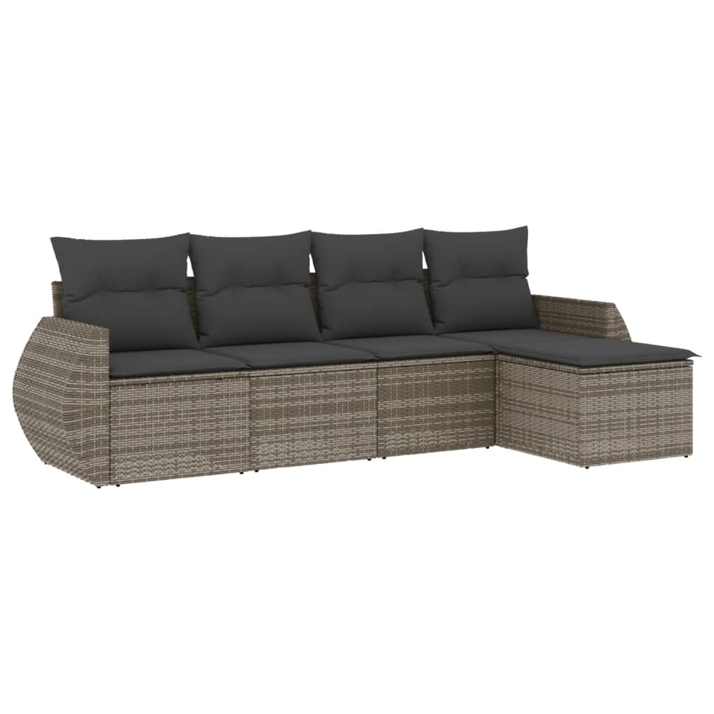sofasæt 5 dele med hynder polyrattan grå