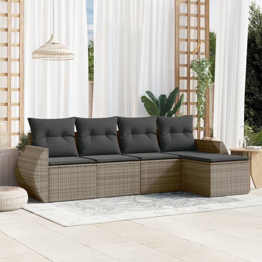 sofasæt 5 dele med hynder polyrattan grå