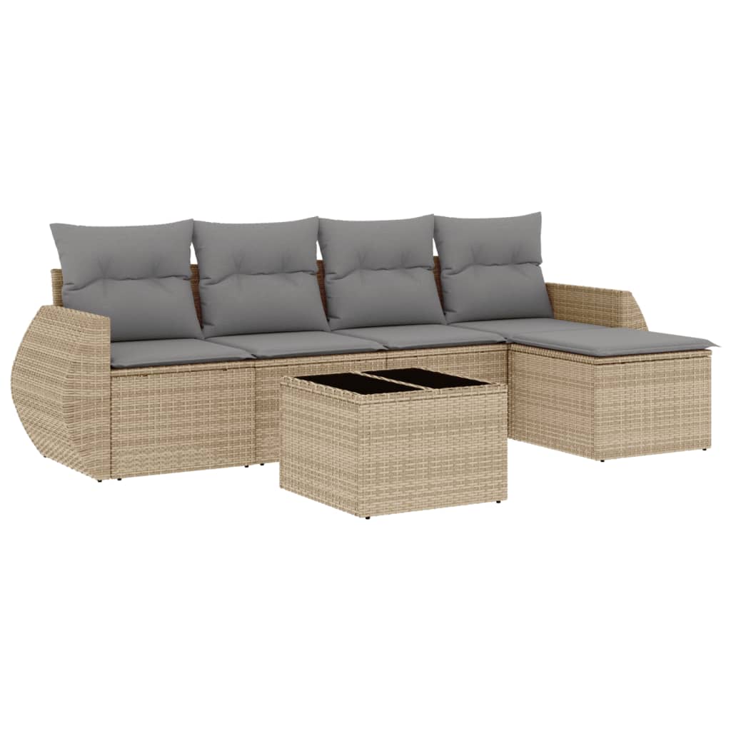 sofasæt til haven 6 dele med hynder polyrattan beige