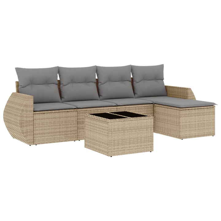 sofasæt til haven 6 dele med hynder polyrattan beige