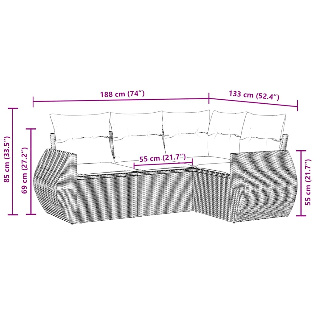 sofasæt til haven 4 dele med hynder polyrattan sort
