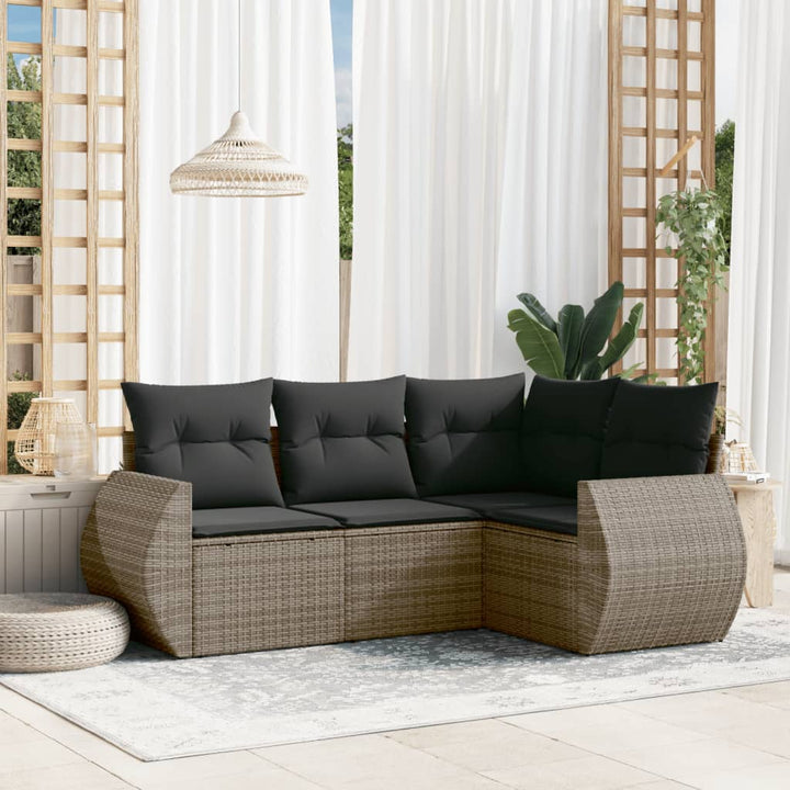 sofasæt til haven 4 dele med hynder polyrattan grå