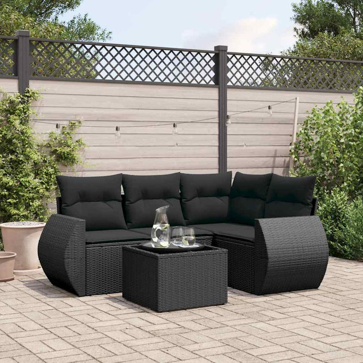 sofasæt til haven 5 dele med hynder polyrattan sort