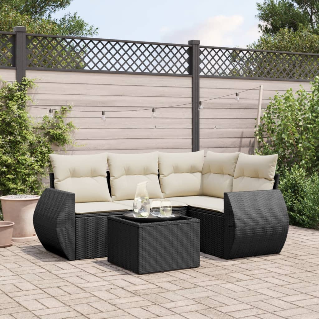 sofasæt til haven 5 dele med hynder polyrattan sort