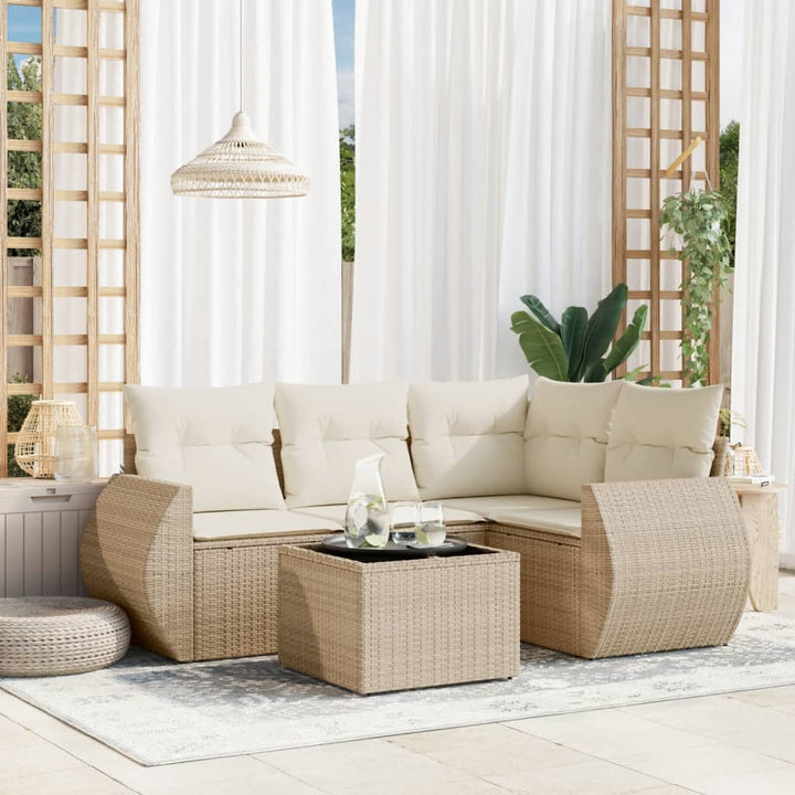 sofasæt til haven 5 dele med hynder polyrattan beige