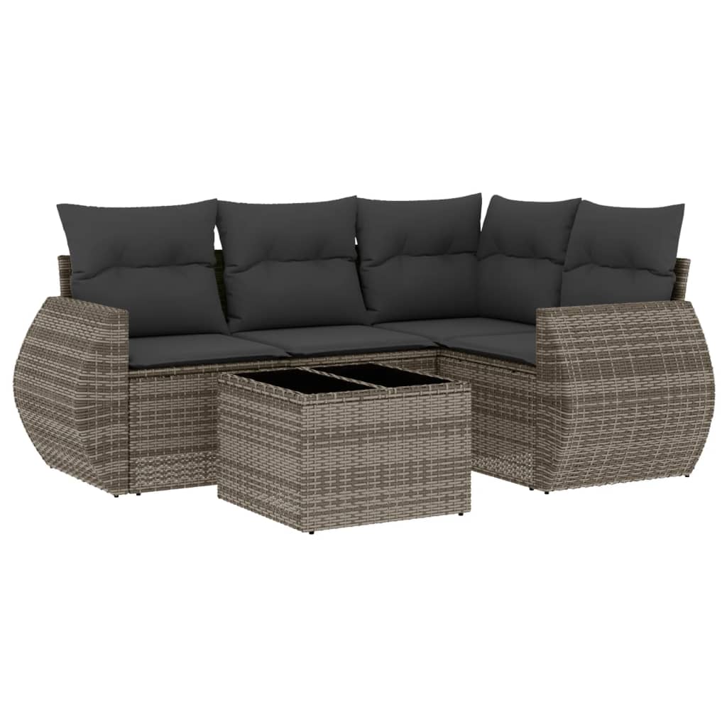 sofasæt 5 dele med hynder polyrattan grå