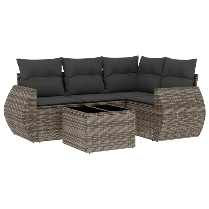 sofasæt 5 dele med hynder polyrattan grå