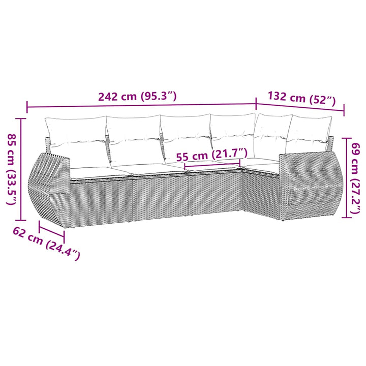 sofasæt til haven 5 dele med hynder polyrattan sort