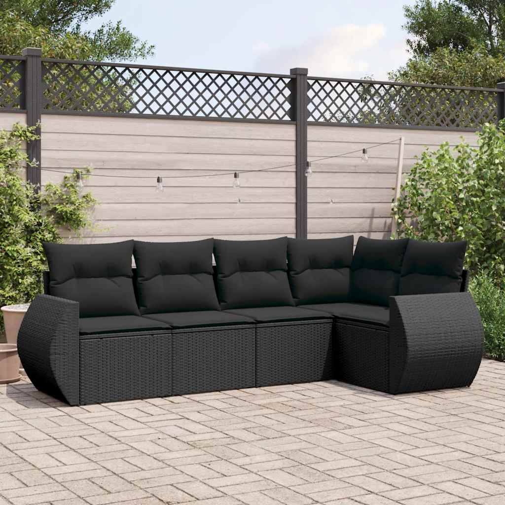 sofasæt til haven 5 dele med hynder polyrattan sort
