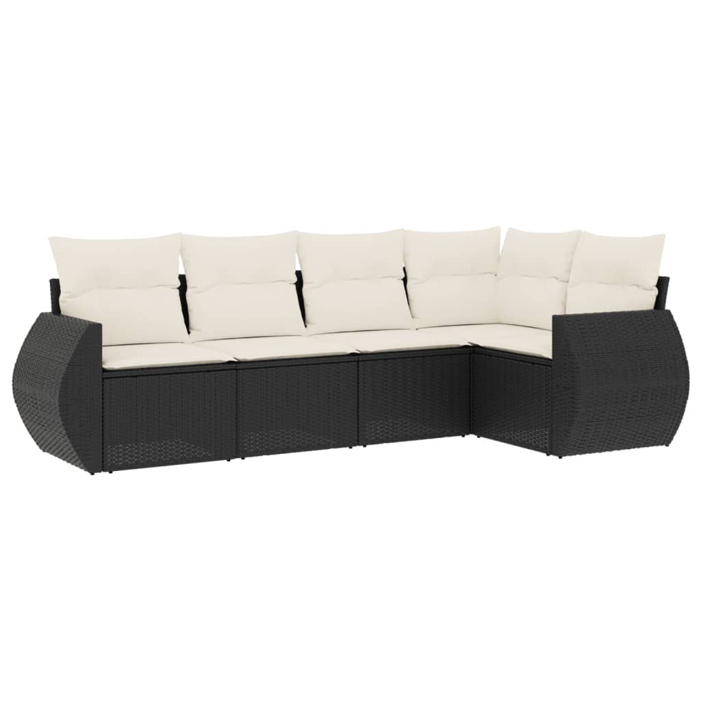 sofasæt til haven 5 dele med hynder polyrattan sort