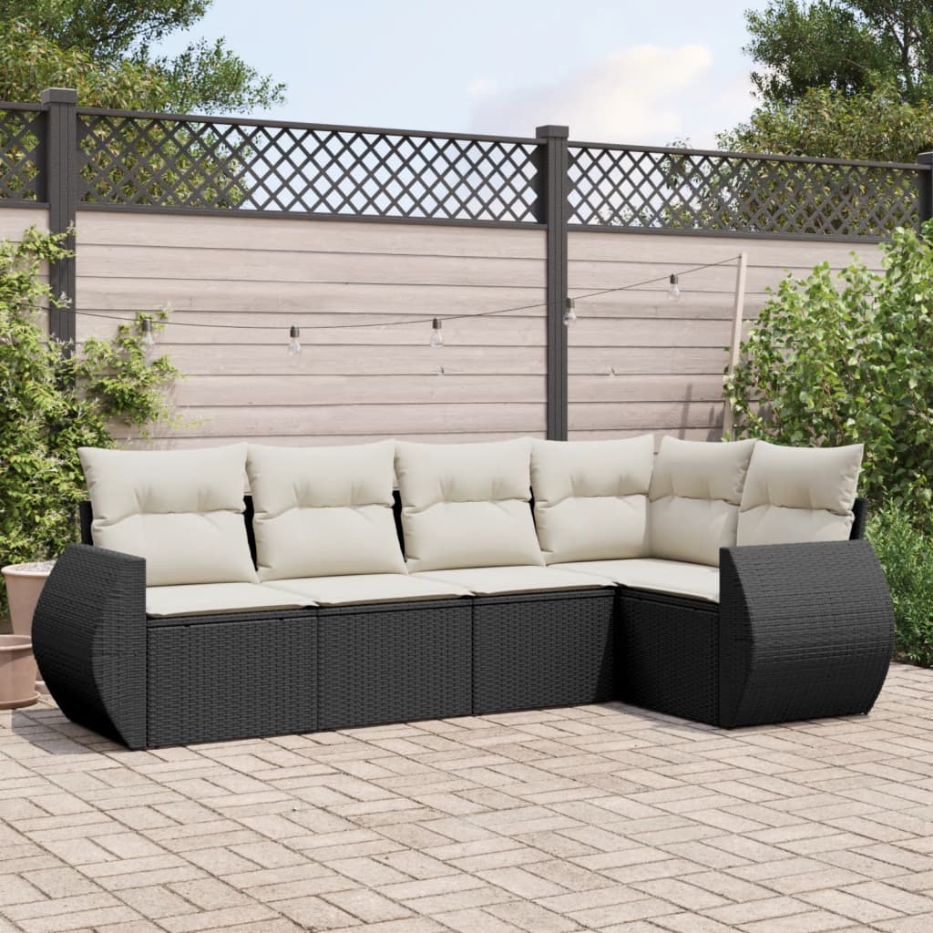 sofasæt til haven 5 dele med hynder polyrattan sort