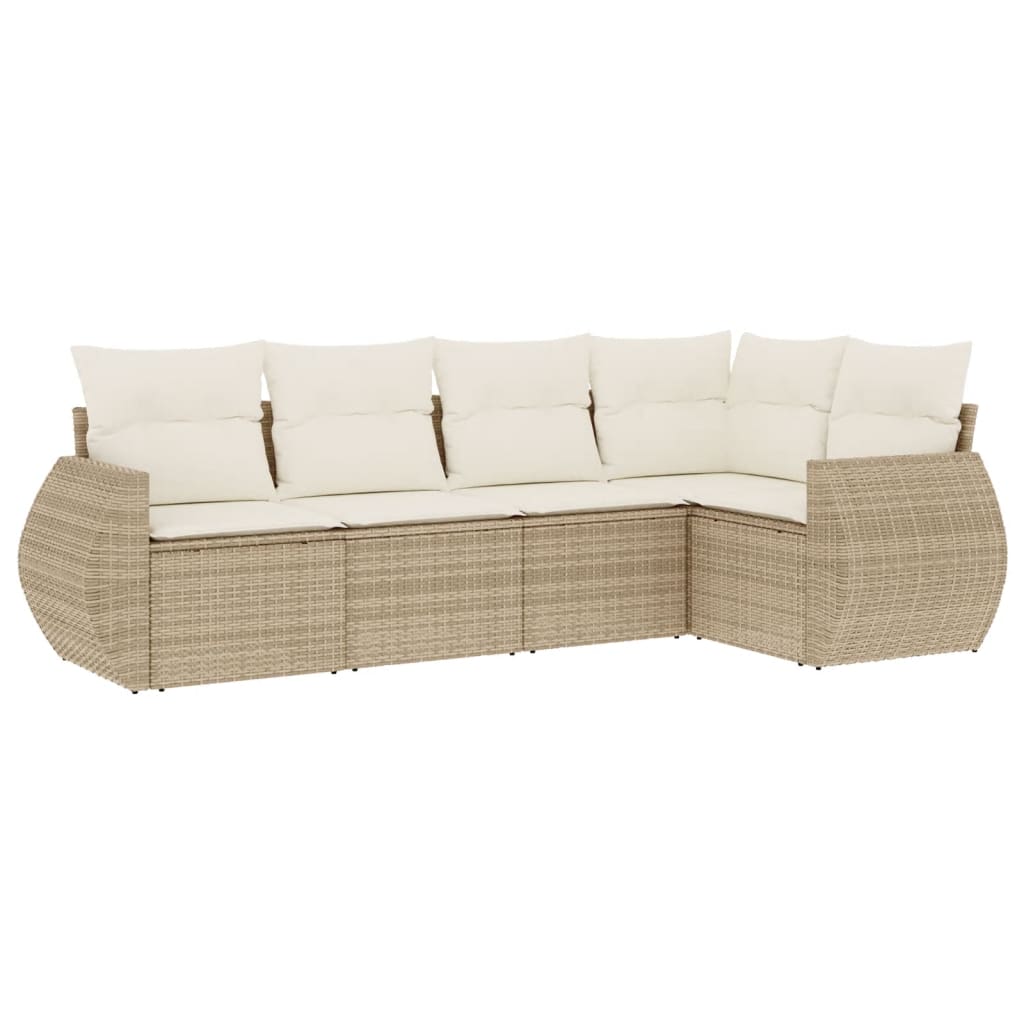 sofasæt til haven 5 dele med hynder polyrattan beige
