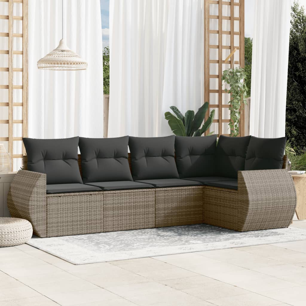 sofasæt 5 dele med hynder polyrattan grå