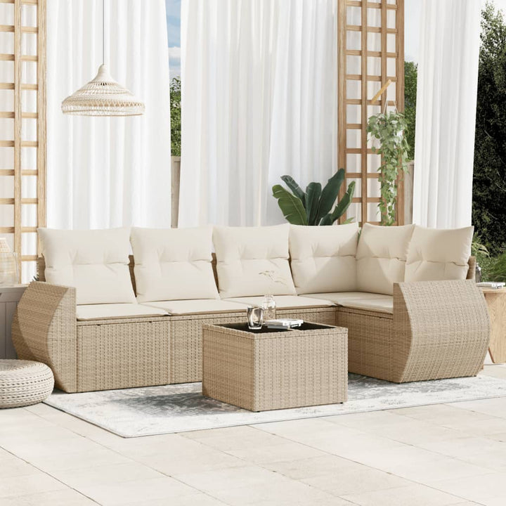 sofasæt til haven 6 dele med hynder polyrattan beige