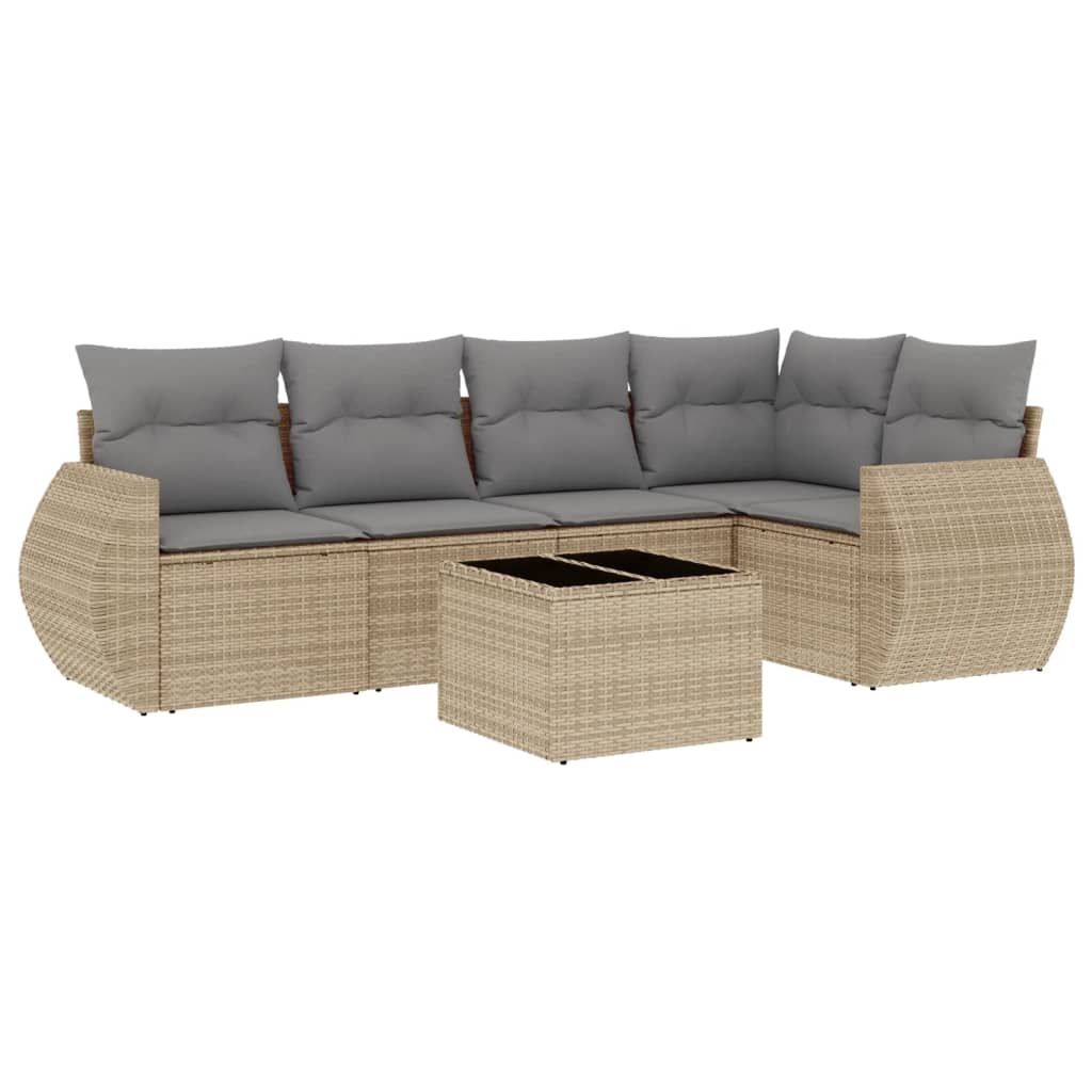 sofasæt til haven 6 dele med hynder polyrattan beige