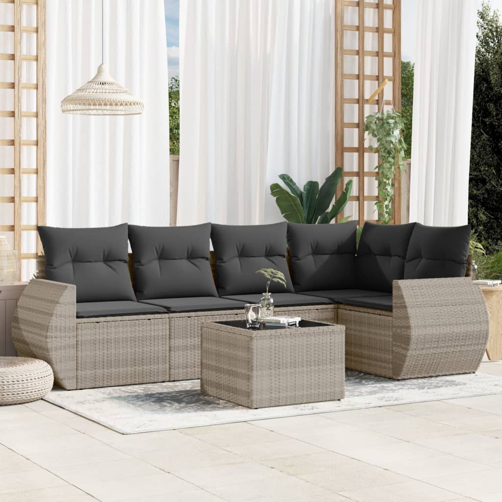 sofasæt til haven 6 dele med hynder polyrattan lysegrå