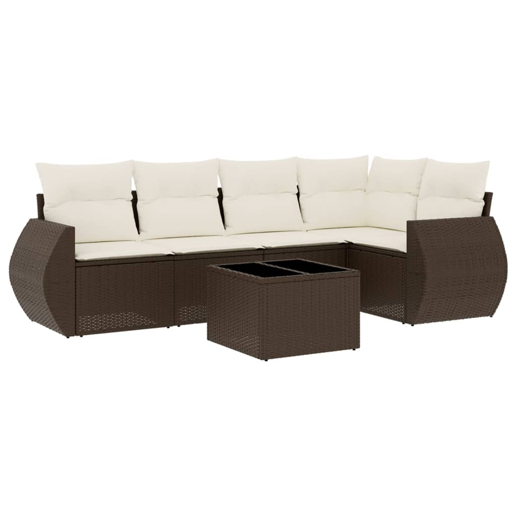 sofasæt til haven 6 dele med hynder polyrattan brun
