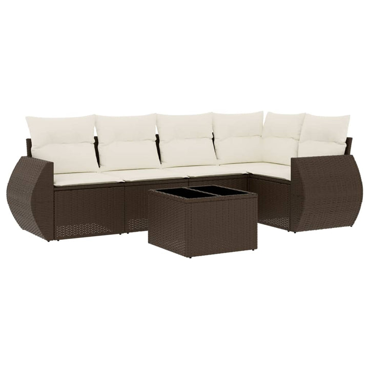 sofasæt til haven 6 dele med hynder polyrattan brun