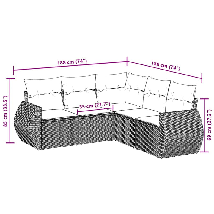 sofasæt til haven 5 dele med hynder polyrattan sort