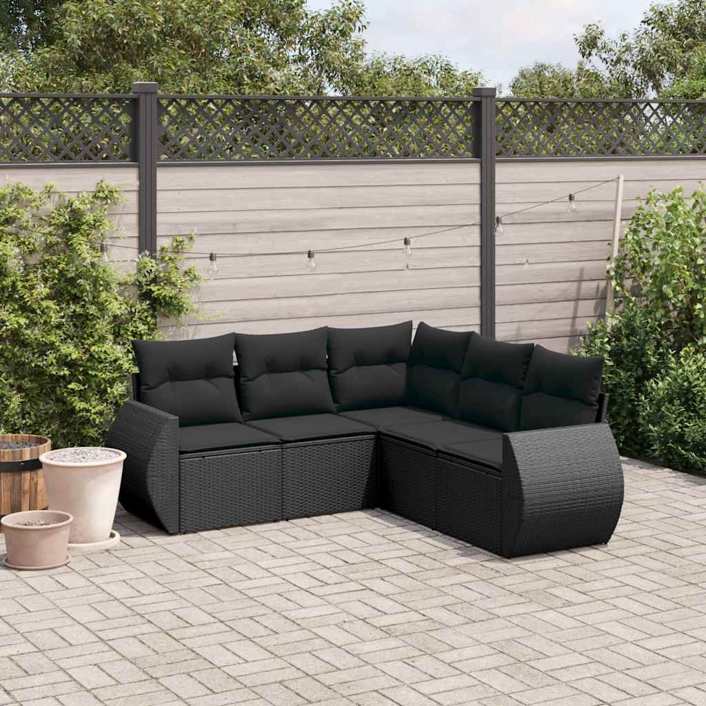 sofasæt til haven 5 dele med hynder polyrattan sort