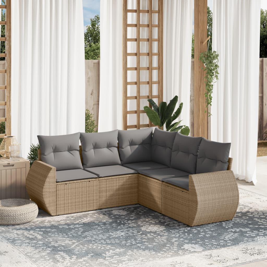 sofasæt til haven 5 dele med hynder polyrattan beige
