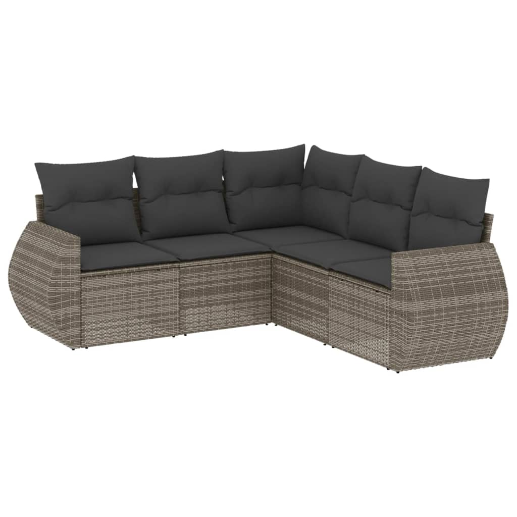 sofasæt 5 dele med hynder polyrattan grå