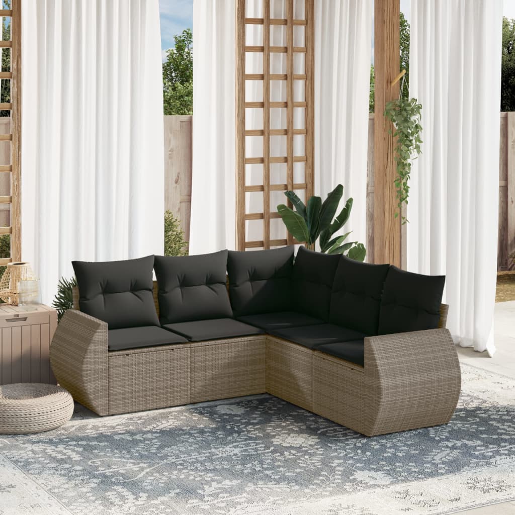 sofasæt 5 dele med hynder polyrattan grå