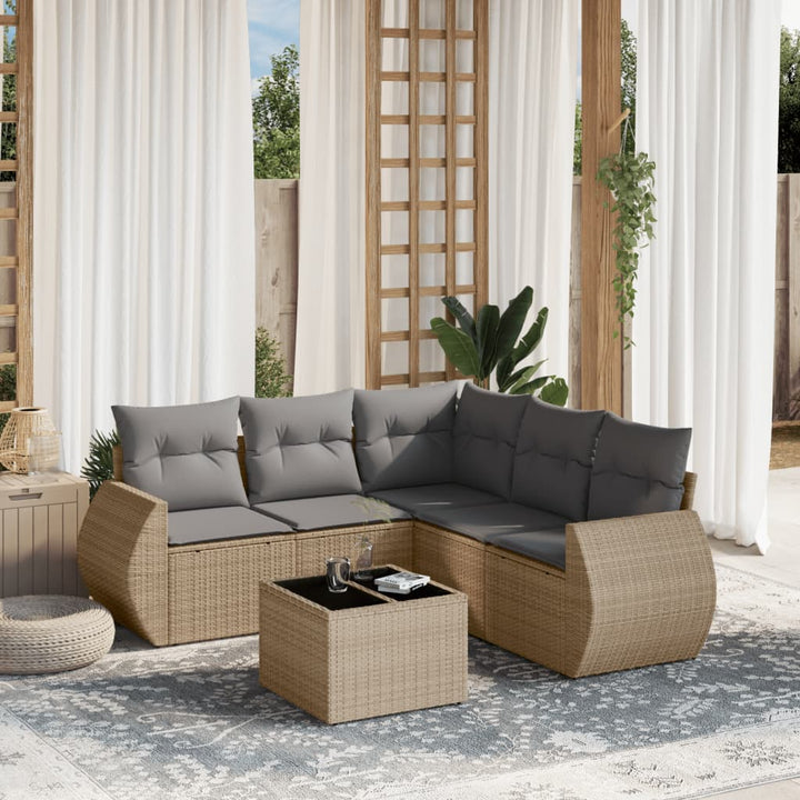 sofasæt til haven 6 dele med hynder polyrattan beige