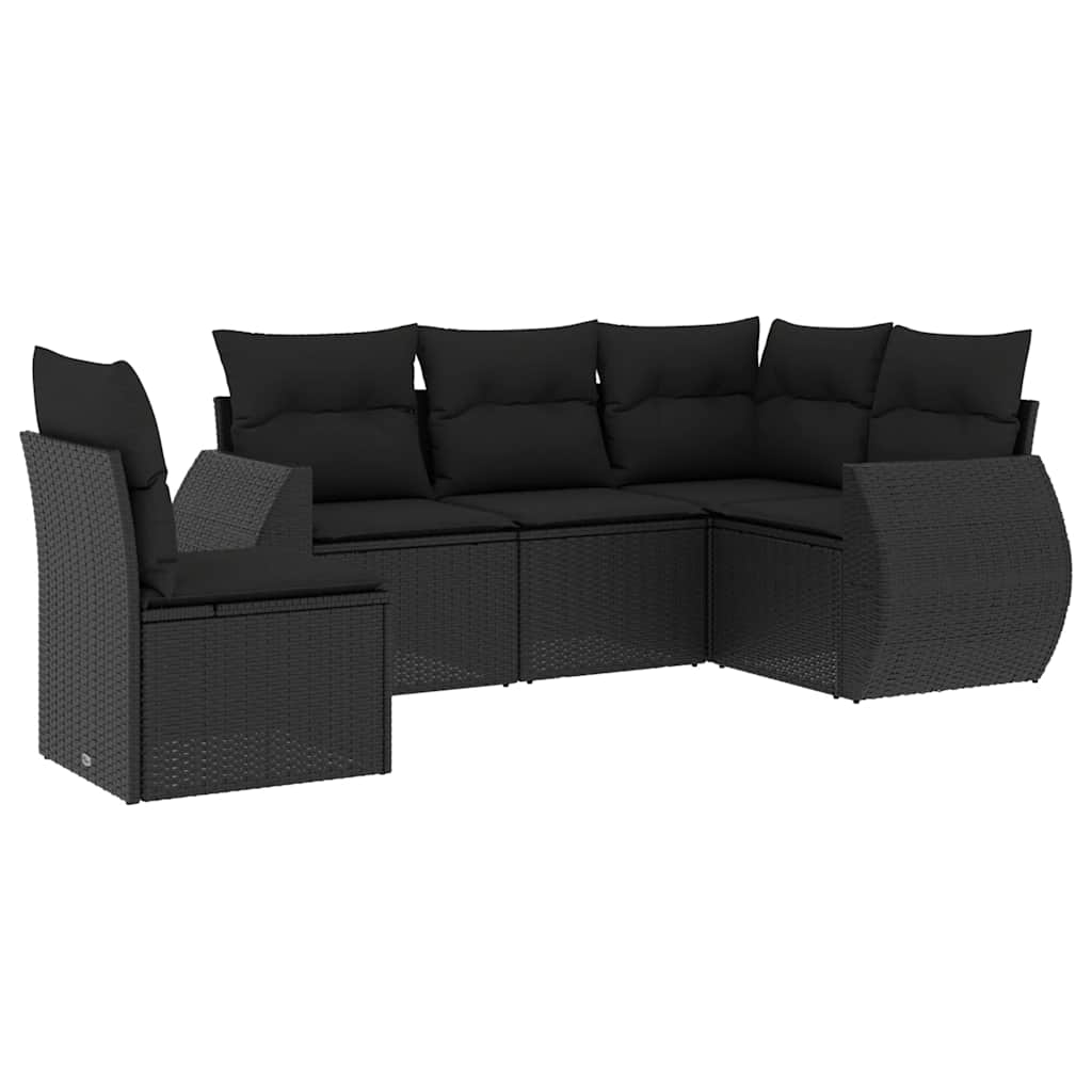 sofasæt til haven 5 dele med hynder polyrattan sort
