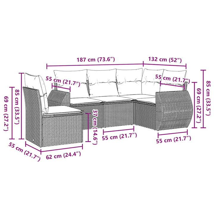 sofasæt til haven 5 dele med hynder polyrattan sort