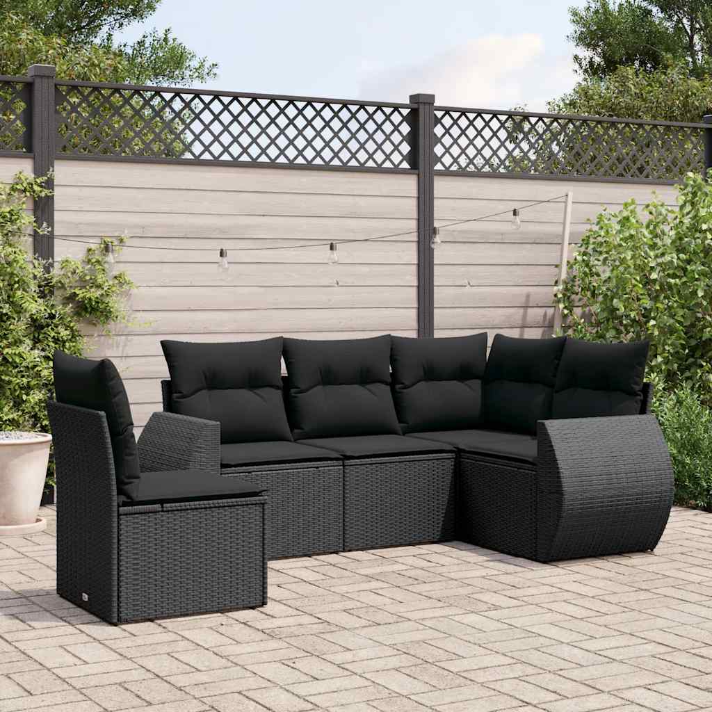 sofasæt til haven 5 dele med hynder polyrattan sort