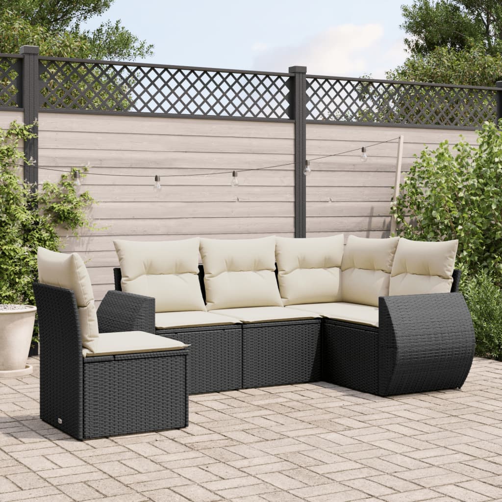 sofasæt til haven 5 dele med hynder polyrattan sort