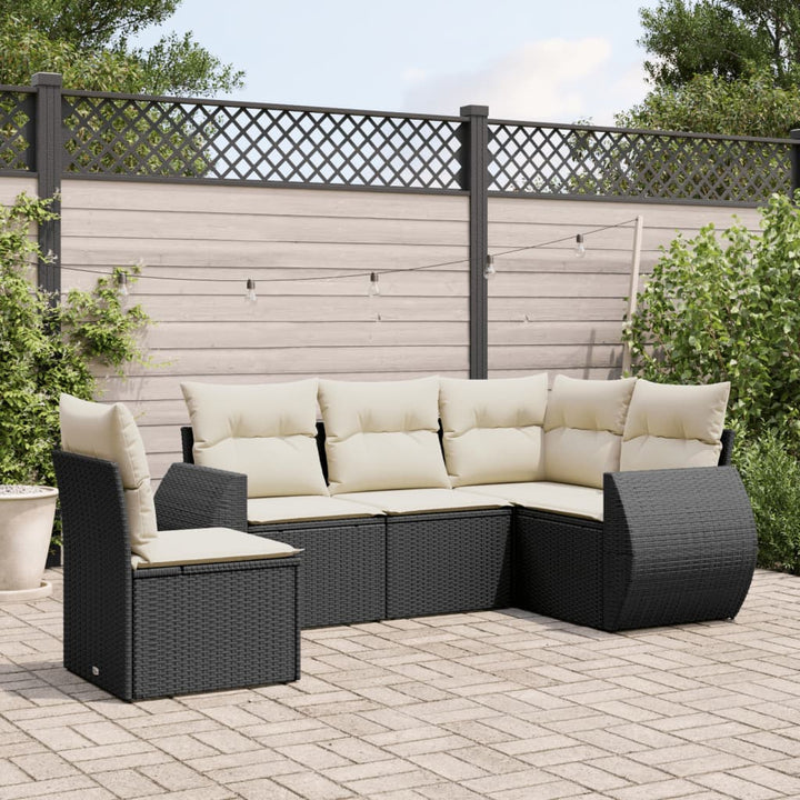sofasæt til haven 5 dele med hynder polyrattan sort