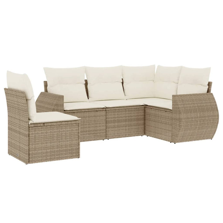 sofasæt til haven 5 dele med hynder polyrattan beige