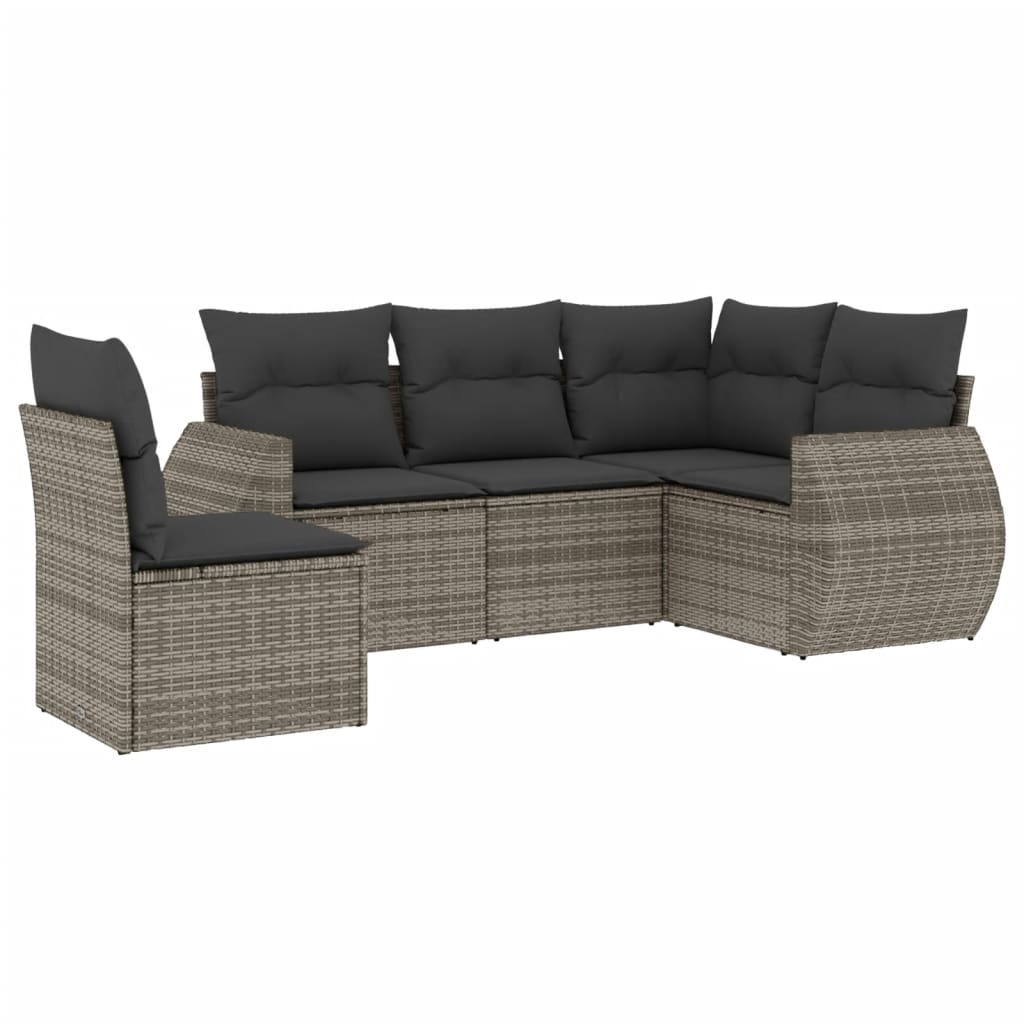 sofasæt 5 dele med hynder polyrattan grå
