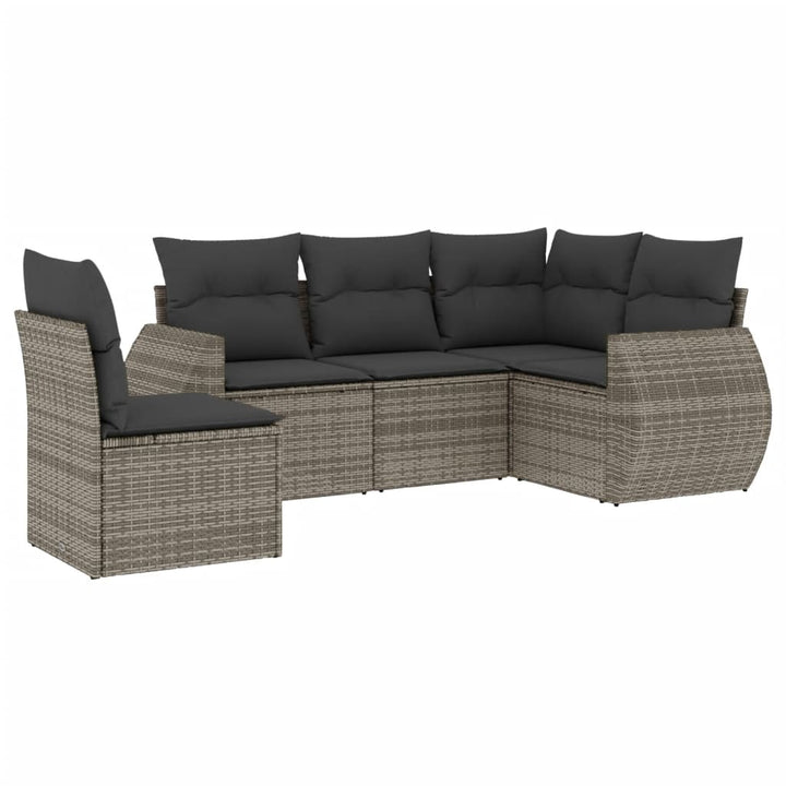sofasæt 5 dele med hynder polyrattan grå