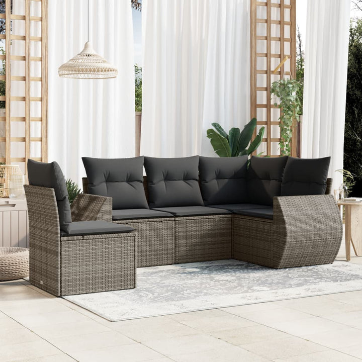 sofasæt 5 dele med hynder polyrattan grå