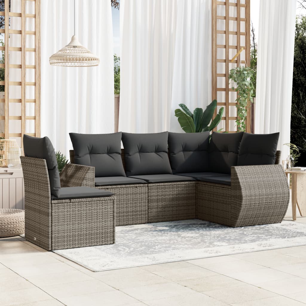 sofasæt 5 dele med hynder polyrattan grå