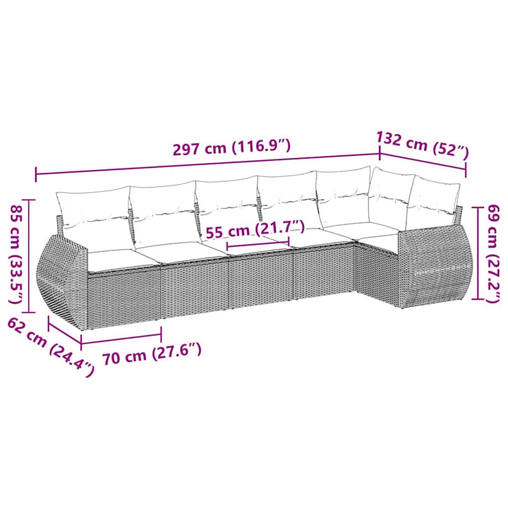 sofasæt til haven 6 dele med hynder polyrattan sort