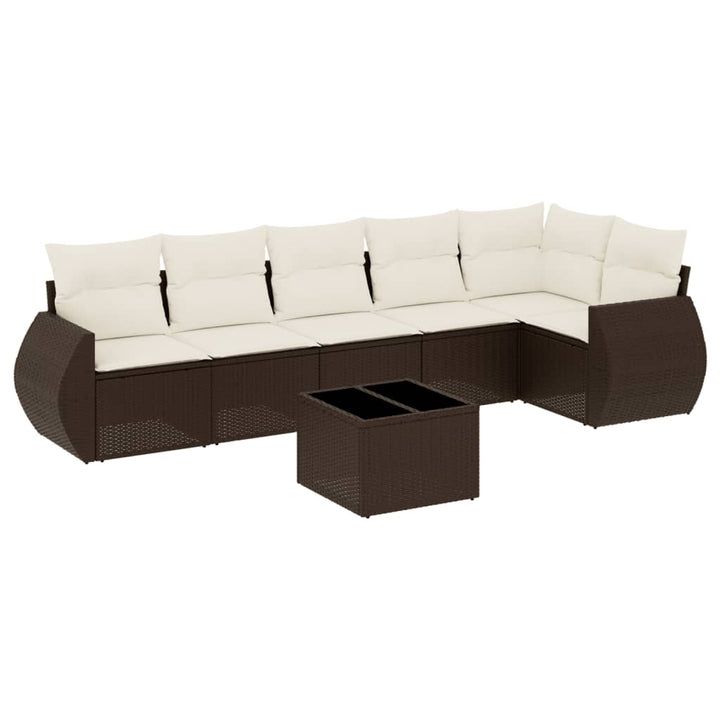 sofasæt til haven 7 dele med hynder polyrattan brun
