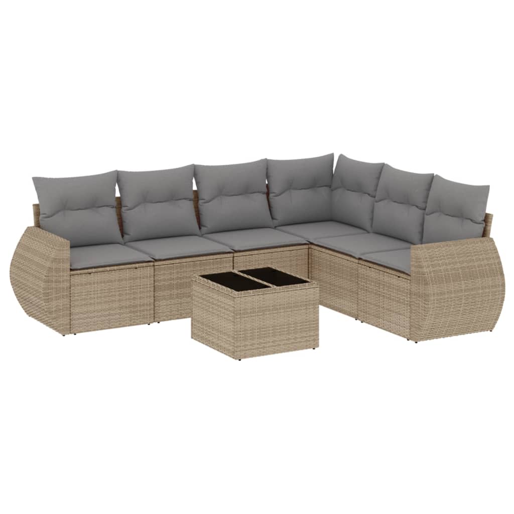 sofasæt til haven 7 dele med hynder polyrattan beige