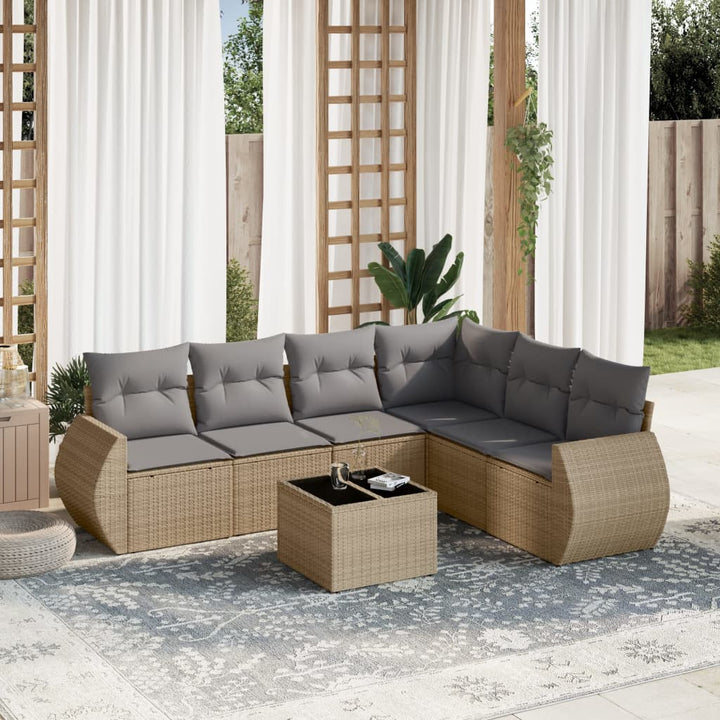 sofasæt til haven 7 dele med hynder polyrattan beige