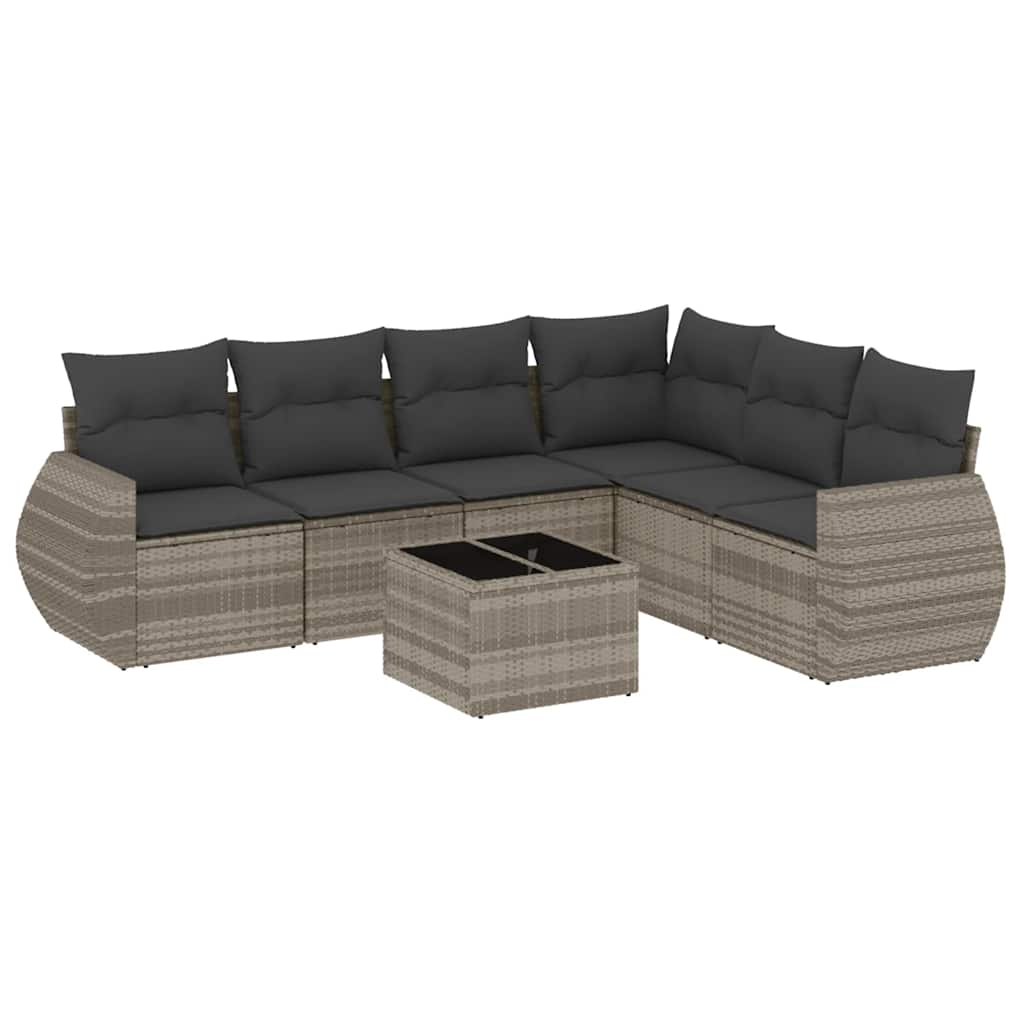 sofasæt til haven 7 dele med hynder polyrattan lysegrå