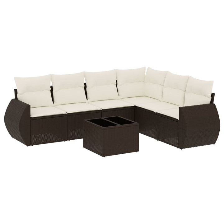 sofasæt til haven 7 dele med hynder polyrattan brun