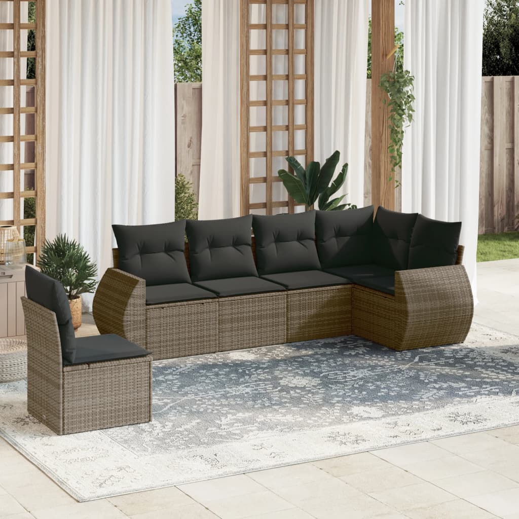 sofasæt til haven 6 dele med hynder polyrattan grå
