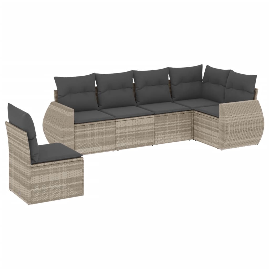 sofasæt til haven 6 dele med hynder polyrattan lysegrå