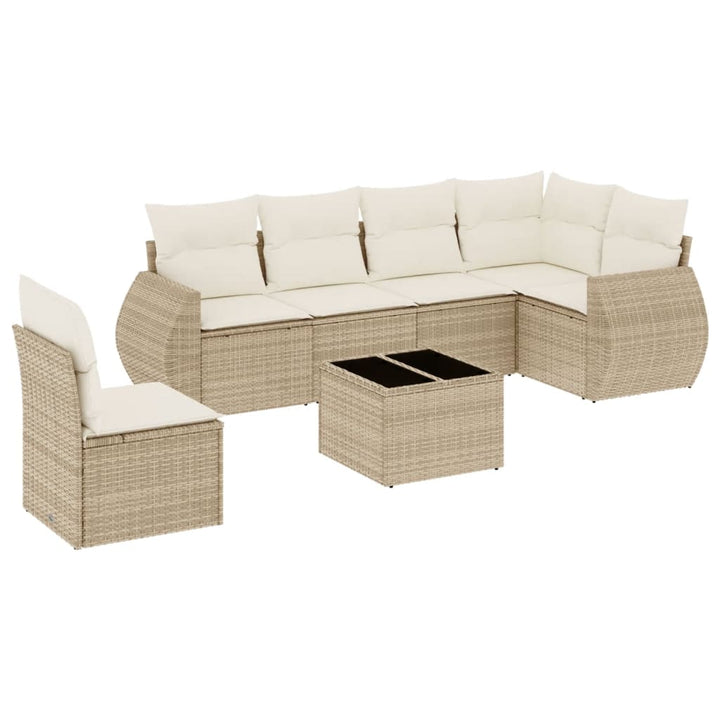 sofasæt til haven 7 dele med hynder polyrattan beige