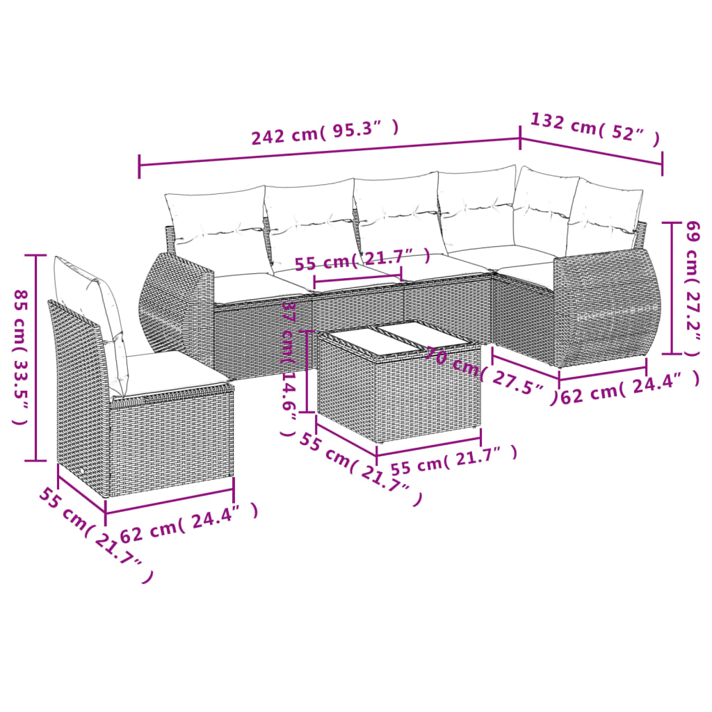 sofasæt til haven 7 dele med hynder polyrattan beige