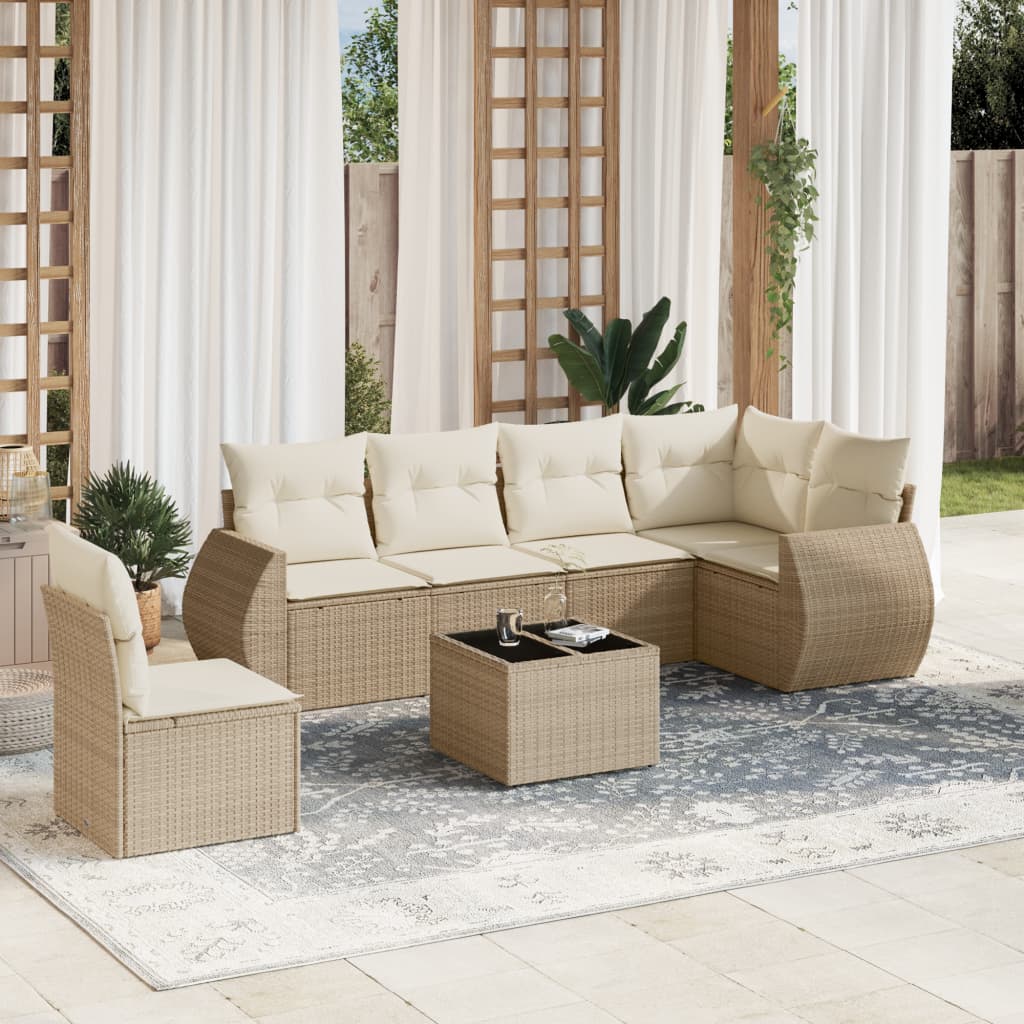 sofasæt til haven 7 dele med hynder polyrattan beige